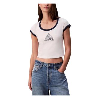 Calvin Klein Jeans T-Shirts, female, Beige, Size: S SS PM C Grphc SCP NK