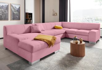 Domo Collection Wohnlandschaft »Bero, elegant und zeitlos, flache Armlehnen, U-Form« fester Sitzkomfort, wahlweise mit Bettfunktion