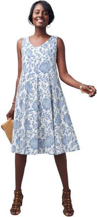 Jessica London Cotton Denim Dress in Azure Floral Tapestry at Nordstrom, Size 12
