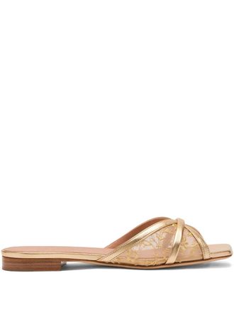 Malone Souliers Perla gold flower-embroidered flat sandals - Oro