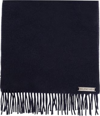 Balenciaga Cashmere sjaal met logo - Dames - Wintersjaals - Blauw - ONE Size - Accessoires