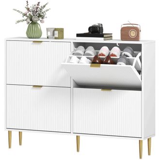 HOMCOM Homcom - Mobile Scarpiera per 20 Paia di Scarpe con 4 Cassetti a Ribalta Bianco