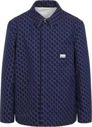 Gucci Blauw GG Logo Katoenen Shirt - Heren - Casual Overhemden - Blauw - L - Katoen - Overhemden