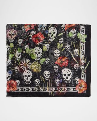 Alexander McQueen Skull & Spider Floral Silk Scarf