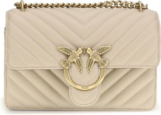 Pinko Womens Shoulder Bag Mini Love Beige-Smoke Grey Grey-Antique Gold Calf Leather (bos Taurus) Beige/smoke Grey/antique