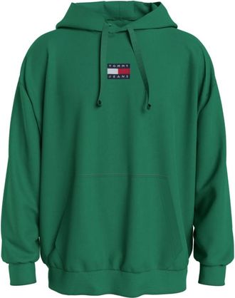 Tommy Jeans Biologisch Katoenen Hoodie met Badge - Heren - Hoodies - Groen - XL - Katoen - Hoodies & sweatvesten