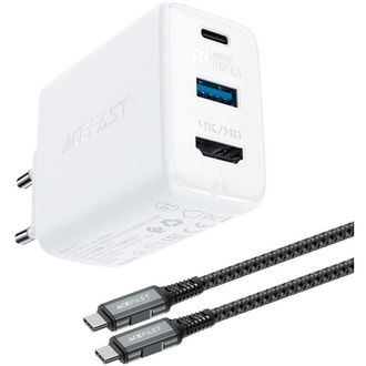 OEM Cargador De Pared 2 En 1 Con Cable Usb-c + Adaptador Usb-c - Hdmi 4k Blanco