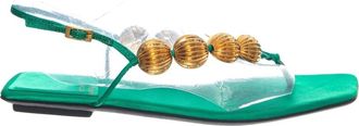 Jeffrey Campbell Yucatan Platte Sandaal - Dames - Sandalen - Groen - 37 EU - Satijn - Schoenen
