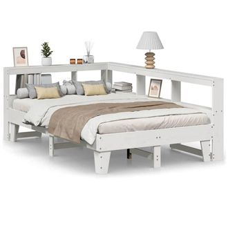 Berkfield Home Bookcase Bed Frame White 120x190cm Small Double Solid Wood Pine