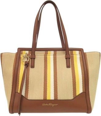 Ferragamo Pre-owned Ferragamo Medium Striped Canvas and Leather Amy Tote Ladies 0BODLFNW35L5J3Q6