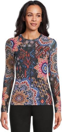 Johnny Was Natalie Long Sleeve Mesh T-Shirts Womens Clothing Padma : MD, Elastane/Polyester