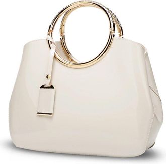 Nicole & Doris Nicole&Doris Handbag Crossbody Top Handle Shoulder Purse Bag Tote Women Satchel Waterproof Bright PU Leather Creamy White