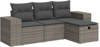 vidaXL Set De Sof&aacute;s De Jard&iacute;n 4 Pzas Y Cojines Rat&aacute;n Sint&eacute;tico Gris Vidaxl