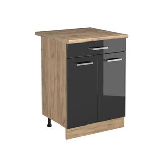 Vicco Mueble Bajo De Cocina R-line, Antracita Alto Brillo/roble Dorado, 60 Cm Con Caj&oacute;n Encimera Roble Dorado, Vicco
