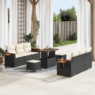 vidaXL Vidaxl - Conjunto De Sof&aacute; De Jard&iacute;n 9 Pcs Negro Y Crema 90 X 55 X 71 Cm