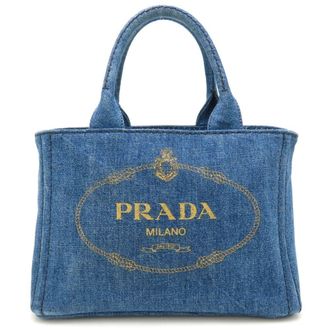 Prada Canapa Blue Denim Handbag Tote Bag (Pre-Owned)