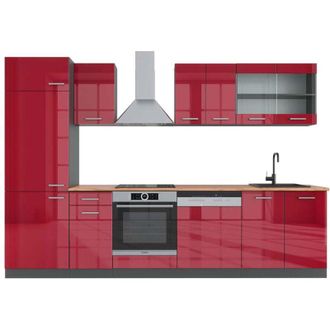 Vicco Mueble De Cocina R-line, Burdeos Brillo Intenso/antracita, 300 Cm, Et Roble