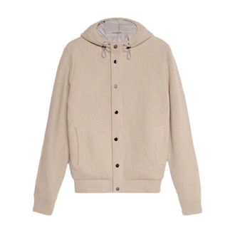 Ferrante Cardigans, male, Beige, Size: 2XL Beige Quilted Hooded Cardigan