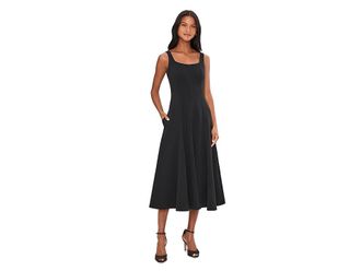 Vince Square Neck Seamed Dress Womens Dress Black : XL, Cotton/Polyester/Spandex