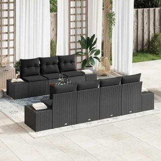 vidaXL Conjunto De Sof&aacute; De Jard&iacute;n 8 Pcs Negro Vidaxl