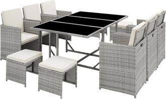 TecTake Conjunto de rat&aacute;n para 6-10 personas, funda impermeable, gris claro