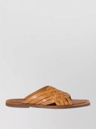 Miu Miu leather slides open toe flat sole woven