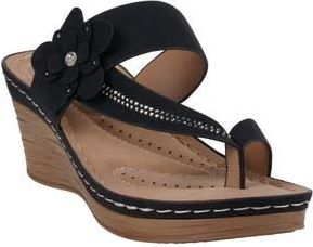 GC SHOES Taryn Flower Wedge Sandal in Black at Nordstrom Rack, Size 6.5