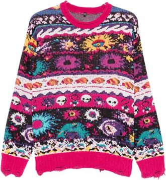 R13 Jacquard Boyfriend Sweater - Dames - Ronde hals truien - Veelkleurig - S - Katoen - Truien & Vesten