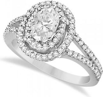 Allurez Double Halo Lab Grown Diamond Engagement Ring 14K White Gold 1.34ctw