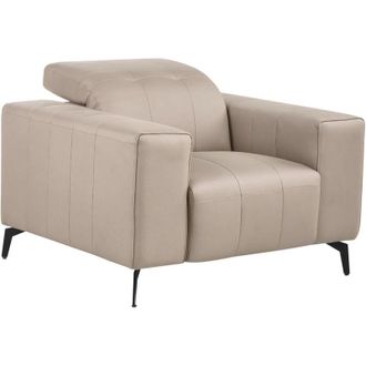 Beliani Armchair Taupe Faux Leather Push-Back Manually Adjustable Headrest Metal Legs Modern Living Room OMMEL