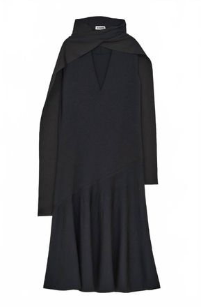 Jil Sander Womens Sleeveless Dress With Tie Collar In Black