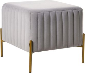 Beliani Footstool Grey Velvet Upholstery Ottoman Pouffe Gold Metal Legs 47 x 47 cm Square Seat Glamour Living Room UTAH