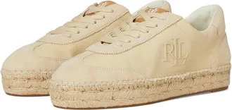 Lauren Ralph Lauren Luize Canvas And Suede Espadrille Sneakers Womens Shoes Sand/Sand : 8 B - Medium, Canvas/Suede