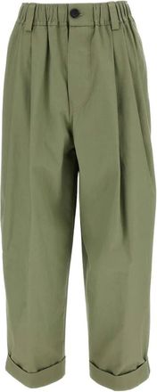 Marni Canvas Trousers with Pleats - female - Marni - Wide Trousers - Green - 2XS - Trousers