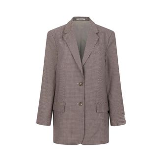 Calvin Klein Blazers, female, Brown, Size: 2XS Checked Button Blazer