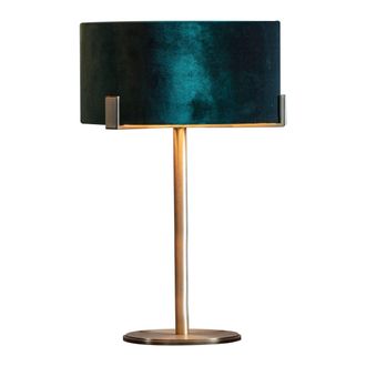 Loops Table Lamp Matt Antique Brass Plate & Green Velvet 10W LED Bedside Light