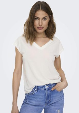 Only V-Shirt ONLY ONLFREE S/S MOD.V-NECK TOP JRS NOOS, Damen, Gr. XL (42), weiss (cloud dancer), Jersey, Obermaterial: 70% Modal, 30% Polyester, unifarben,
