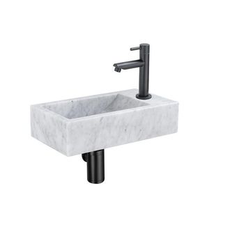 Saniclass Fuente fonteinset - 40x22 - 1 kraangat - rechts - marmer - fonteinkraan zwart mat - wit