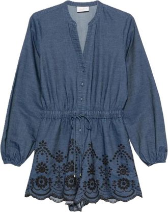 MC2 Saint Barth Kleedjes, Dames, Blauw, M, Katoen, Lenny Chambray Morris Flow Short Dungarees