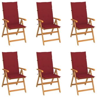 vidaXL Vidaxl - Sillas De Jard&iacute;n 6 Uds Madera Maciza De Teca Cojines Rojo Tinto