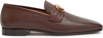 Valentino Garavani Vlogo Grained Leather Loafers - Brown - 43 (IT43 / UK9)