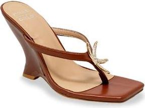 Chase + Chloe by Intouch Footwear Starfish Post Toe Wedge Heel Sandal in Brown at Nordstrom Rack, Size 7.5