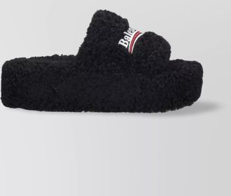Balenciaga heeled sandals with platform sole and faux fur texture