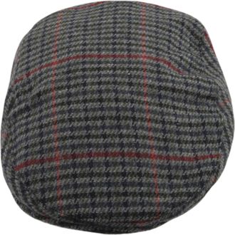 Tom Franks Mens Checked Wool Mix Tweed Flat Cap Grey Blue Red L/XL