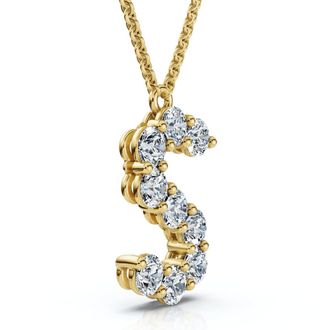 Pompeii3 1Ct Diamond Initial S Pendant 14k Gold 18 Necklace Lab Grown 5/8 Tall