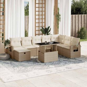 vidaXL Set De Sof&aacute;s De Jard&iacute;n 9 Pzas Con Cojines Rat&aacute;n Sint&eacute;tico Beige Vidaxl