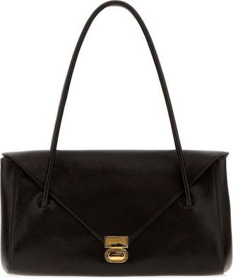 Marni Dark Brown Leather E-W Shoulder Bag Metalbrown Borse A Tracolla