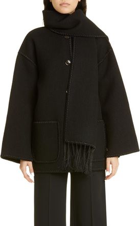 Toteme Chain Stitch Wool Blend Scarf Jacket in Black at Nordstrom, Size 10 Us