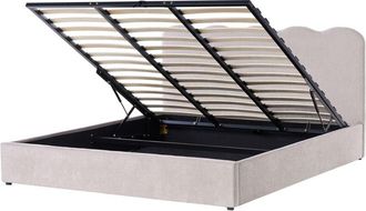 Beliani Cama Con Somier Tapizado De Chenilla 180 X 200 Cm Con Cabecero Espacio Almacenaje Elevable Beige Nanterre