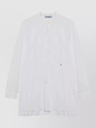 Prada collarless dress long sleeves pleated detail